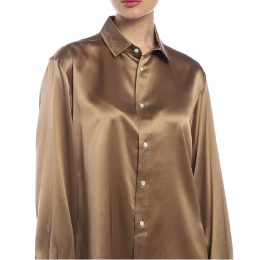 Karl Lagerfeld Satin Gold Button Down Shirt Long Sleeve Size Large New with tags